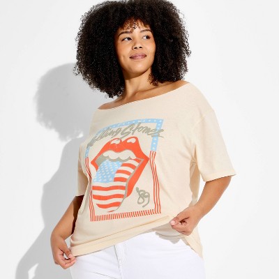 Women's Rolling Stones Americana Short Sleeve Graphic T-Shirt - Cream 3X