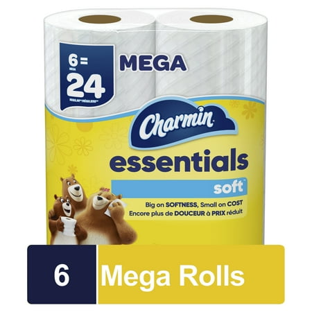 Charmin Essentials Soft Toilet Paper 6 Mega Rolls, 330 Sheets Per Roll
