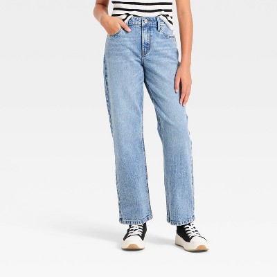 Girls' High-Rise Straight Leg Jeans - art class™ Medium Blue Wash 10 Plus