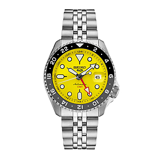 42.5mm Seiko 5 Sports Automatic GMT Watch (Stainless Steel/Yellow Dial) $274 + Free S&H