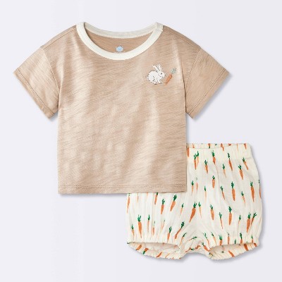 Baby Boys' 2pc Embroidered Carrot Short Sleeve T-Shirt and Bloomer Set - Cloud Island™ Brown 6-9M