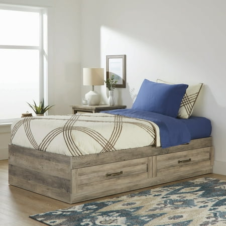 Better Homes & Gardens Modern Farmhouse Platform 2-Drawer Storage Bed, Twin, Rustic Gray Finish