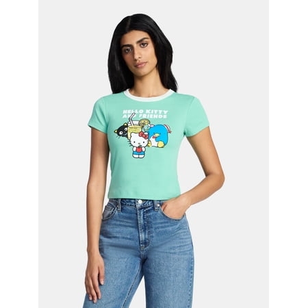 Sanrio Hello Kitty and Friends Women's Graphic Ringer Tee, Sizes XXS-XXL