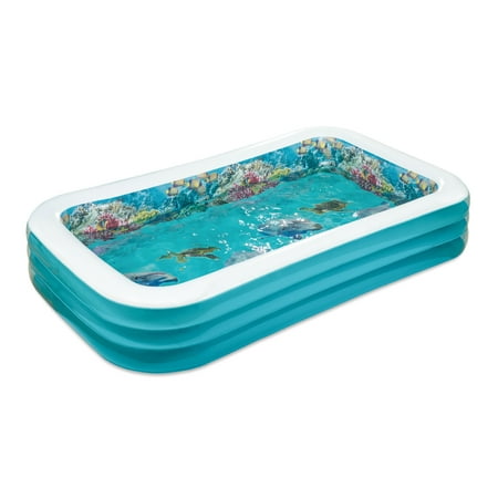 Summer Waves Inflatable Dolphin 3D Family Pool, Rectangular, Blue, Ages 6+, Unisex