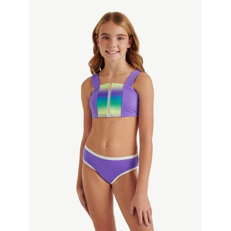 Justice Girls Ribbed Zipper Bikini Swimsuit, 2 Piece, Sizes XS-XL