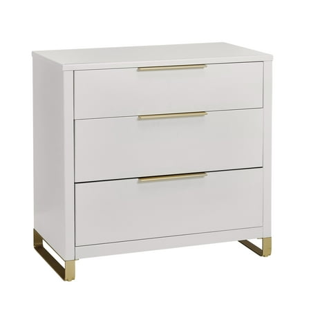 MoDRN Glam 3 Drawer Dresser, Bianca White with Satin Brass