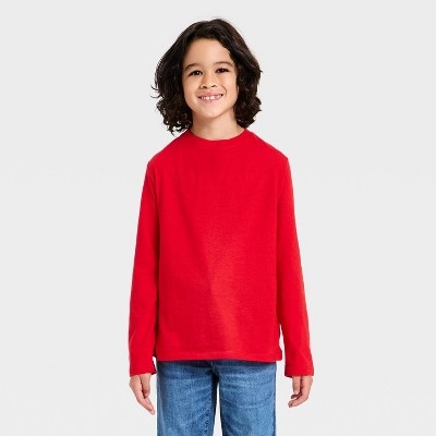 Boys' Long Sleeve Solid T-Shirt - Cat & Jack™ Red L Husky