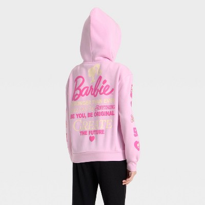 Girls' Barbie Front and Back Graphic Pullover Hoodie Sweatshirt - Pink L