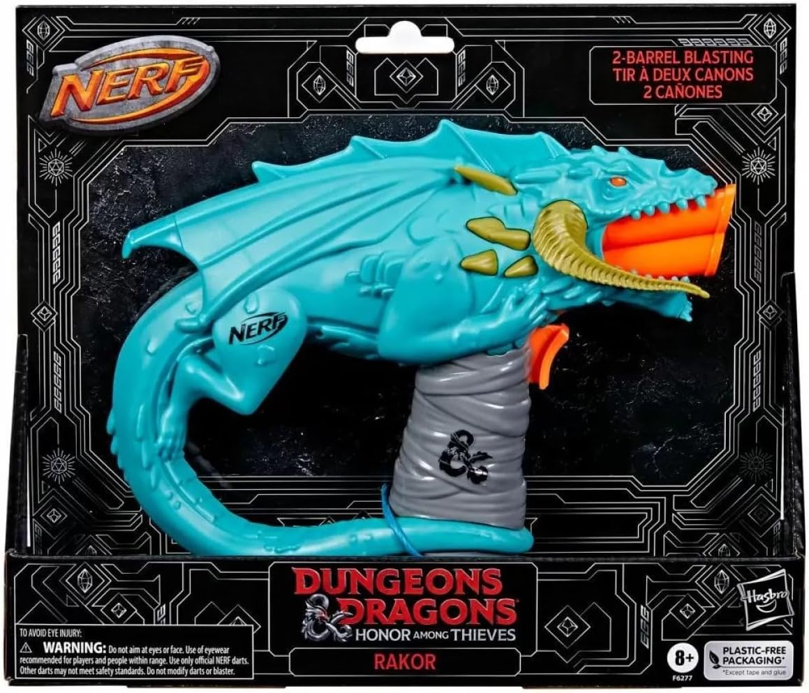 Nerf Dungeons & Dragons Rakor Blaster, 4 Elite 2.0 Darts, Kids Outdoor Games, D&D Blaster Toys for Ages 8 & Up