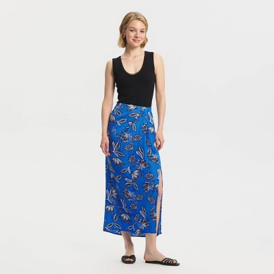 Women's Floral Midi A-Line Skirt - A New Day™ Blue 12