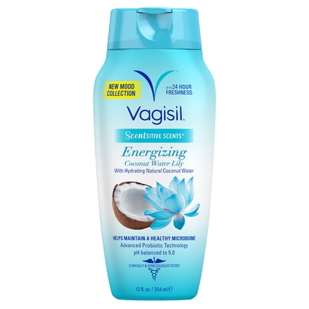 Vagisil Feminine Wash for Intimate Area Hygiene, Scentsitive Scents, pH Balanced and Gynecologist Tested, Energizing Coconut Water Lily, 12 fl oz
