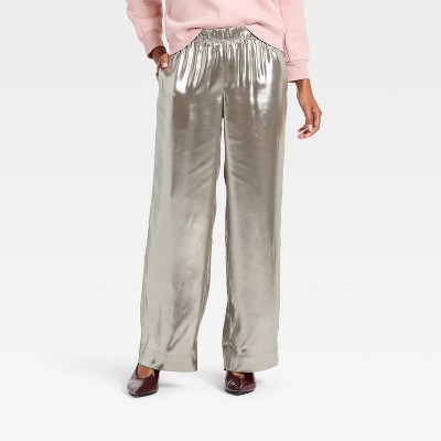 Women's Metallic Foil Pull-On Pants - A New Day™ Silver XS