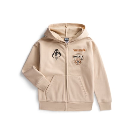 Star Wars The Mandolorian Bounty Hunter Little Boys and Big Boys Graphic Fleece Zip Up Hoodie, Sizes 4-18