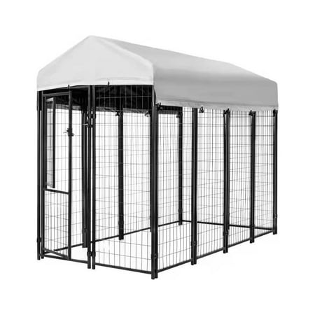 KennelMaster Welded Wire Dog Kennel with Waterproof Cover, Black 8 ft x 4 ft x 6 ft for Indoor & Outdoor Use