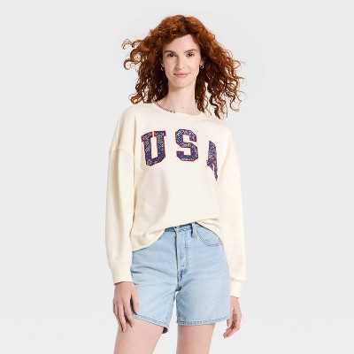 Women's Americana Pullover Sweatshirt - Universal Thread™ Cream Letters XS