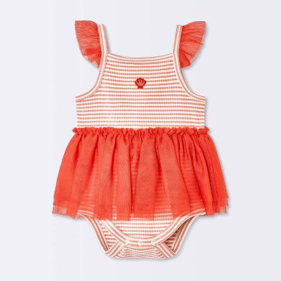 Baby Girls' Striped Tulle Sunsuit - Cloud Island™ Red 18M