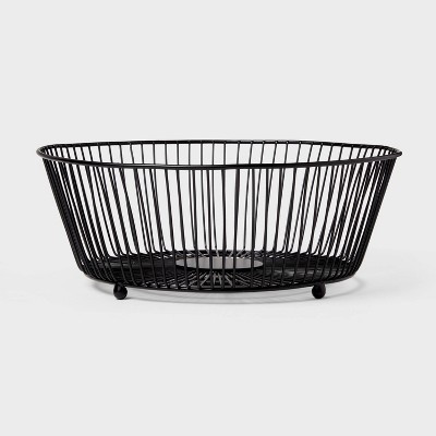 Iron Wire Fruit Basket Black - Threshold™: Traditional Round Wire Bowl, Serving Basket, Fruit Holder, 12" Diameter