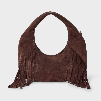 Soft Fringe Crescent Handbag - Universal Thread™ Brown