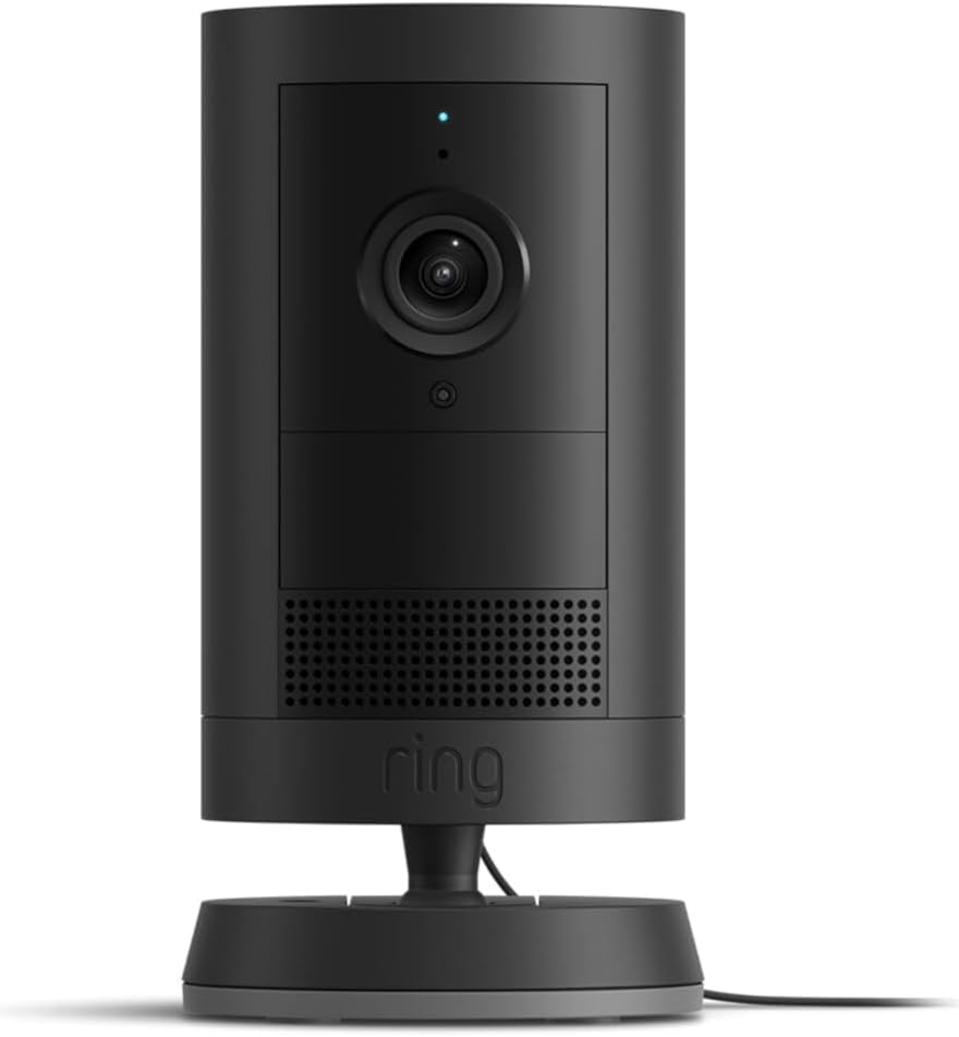 Ring Outdoor Cam Plus, Plug-In (newest model), Home or business security, Wide-Angle 2K Video with Ring Vision, Low-Light Sight for full-color night vision, Mount-Anywhere Versatility, Black