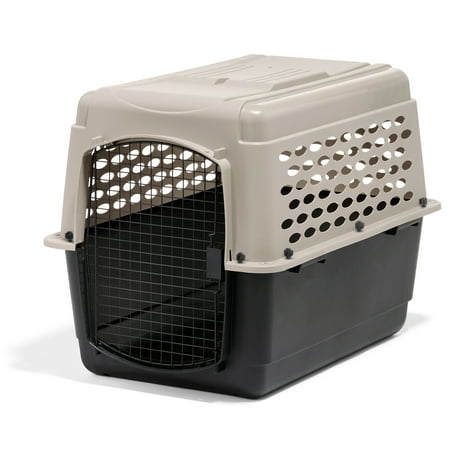 Petmate Vari Medium Plastic Portable Dog Kennel Airline Friendly Pet Carrier, 36" for Pets 50-70 lb, Taupe/Black