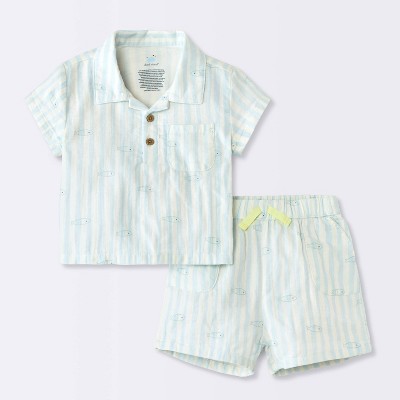 Baby Boys' Striped Fish Popover T-Shirt and Shorts Set - Cloud Island™ Blue Newborn