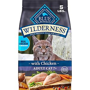 5-lb Blue Buffalo Wilderness High-Protein Dry Food for Adult Cats 7+ (Chicken) $7.45 w/ S&S
