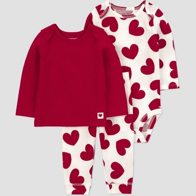 Carter's Just One You® Baby Boys' 3pc Valentine's Day Heart Long Sleeve T-Shirt with and Pants Set - Red Newborn
