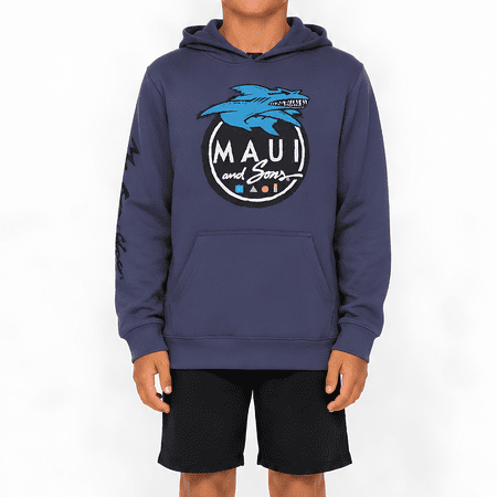 Maui and Sons Boys Twisted Shark Fleece Pullover Hoodie Double Sided Graphic Sweatshirt