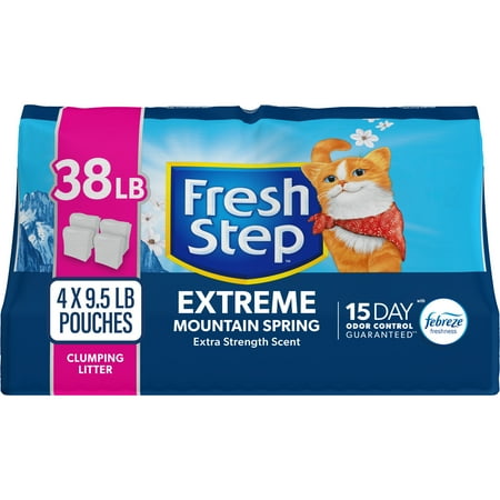 Fresh Step Extreme Scented Clumping Cat Litter with Febreze, Mountain Spring, 38 lbs
