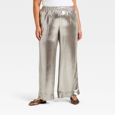 Women's Metallic Foil Pull-On Pants - A New Day™ Silver 1X