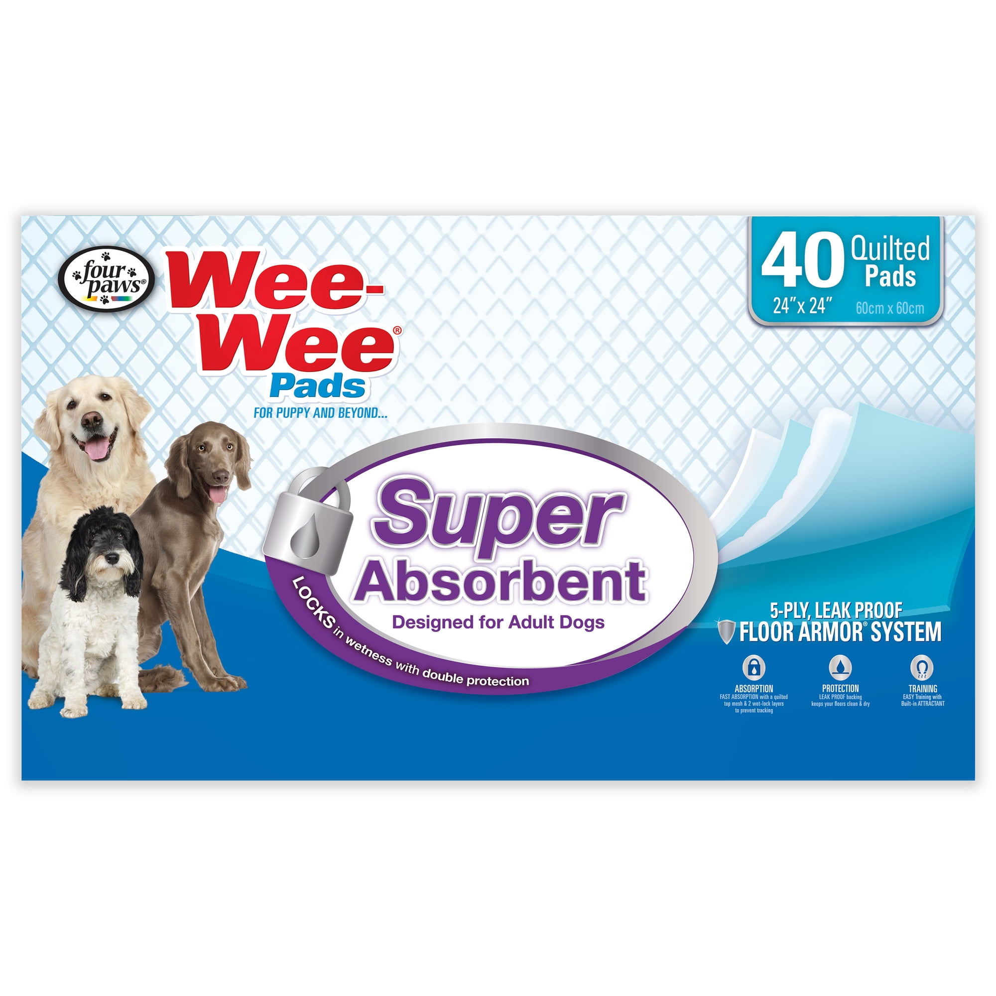 Four Paws Wee-Wee Super Absorbent Dog Training Pads, 40 Count