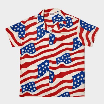 Men's Flags Short Sleeve Button-Down Shirt - Natural L