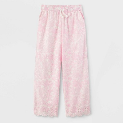Girls' Adaptive Floral Eyelet Hem Tie-Waist Pants Pink - Roller Rabbit x Target S