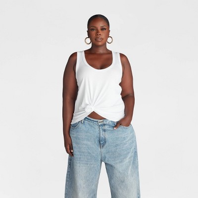KBB by KAHLANA Women's Slim Fit 'The Knotted Tank Top' - White 1X