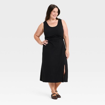 Women's Tie-Front Twist Midi Dress - A New Day™ Black 1X