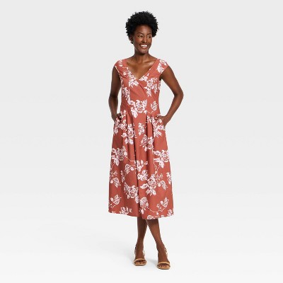 Women's Short Sleeve Corset Midi Dress - A New Day™ Pink Floral M
