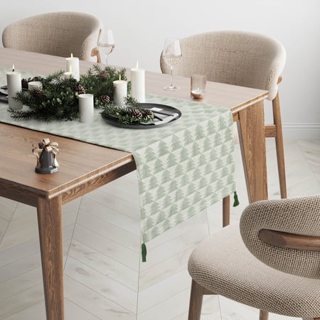Holiday Trees Jacquard 13" x 72" Table Runner- 100% Cotton, Green