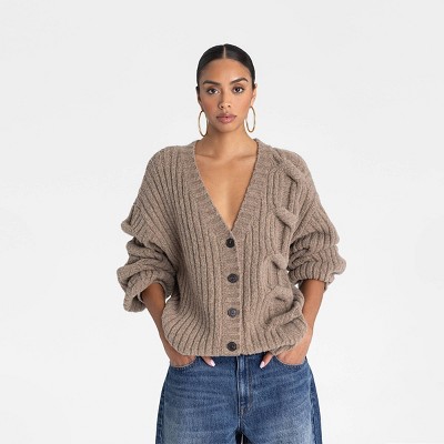 KBB by KAHLANA Women's 'The Cable Mix Cardi' - Tan M