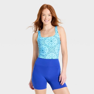 Women's Super Flex Square Neck Ultra Cropped Tank Top - All In Motion™ Blue Bandana Print S