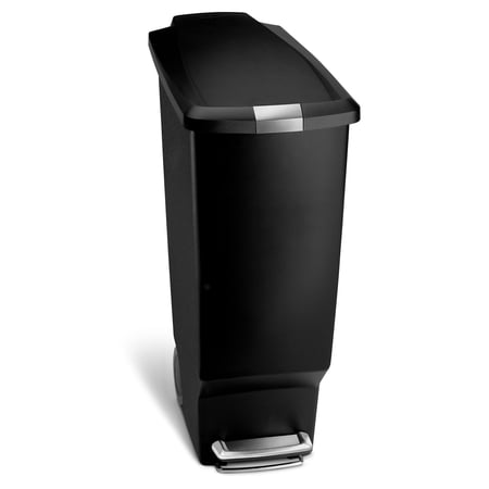 simplehuman Kitchen Trash Can, 10.6 Gallon Plastic Step Garbage Bin with Secure Slide Lock Lid, Black