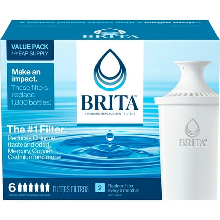 Brita Standard Water Filter, Replacement Filters for Pitchers and Dispensers, BPA Free, 6 Count