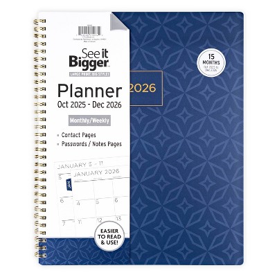 See It Bigger 2025-2026 15 Month Monthly/Weekly 9"x11" Planner Large
