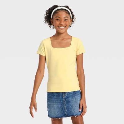 Girls' Square Neck Super Soft T-Shirt - art class™ Yellow XS