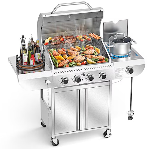 Cowsar Stainless steel 4 -Burner Liquid Propane Gas Grill w/ 1 -Side Burner