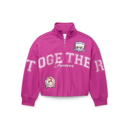 Disney Nightmare Before Christmas Girls Quarter Zip Fleece Sweatshirt, Sizes 4-16