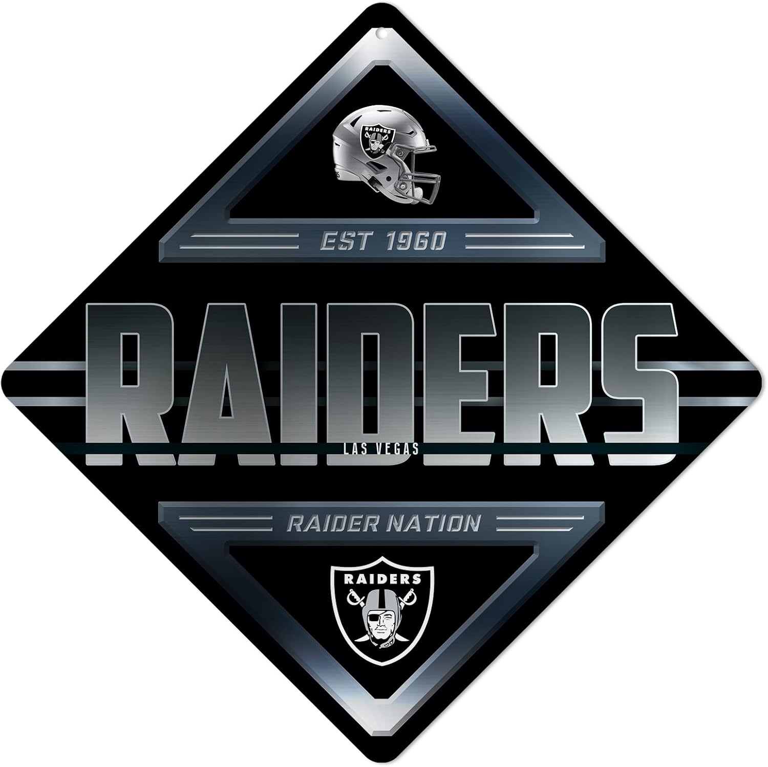 Rico Industries NFL Las Vegas Raiders Metal CrosSign Sign - Home Decore Perfect for Bed Room, Man Cave, Garage, 12.25" x 12.25"