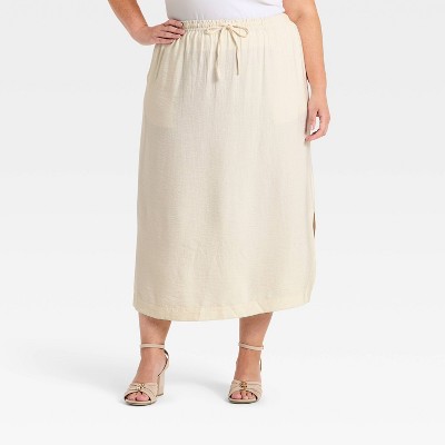 Women's Modern Gauze Drawstring Midi Skirt - A New Day™ Cream 4X