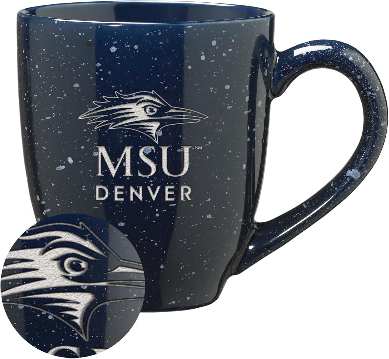 Rico Industries NCAA MSU Denver Roadrunners Primary Logo Navy 16 oz Team Color Laser Engraved Speckled Ceramic Coffee Mug