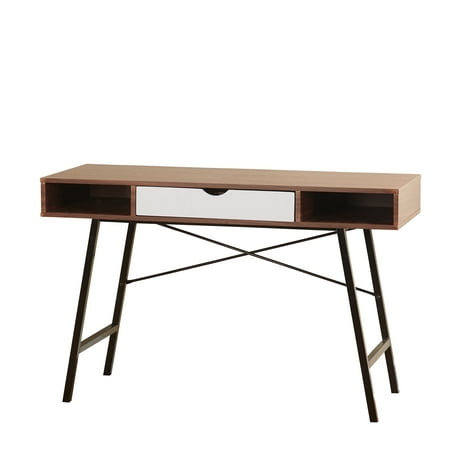 Coaster Company Edison Writing Laptop Desk with Storage and Metal Legs, Espresso/White/Black