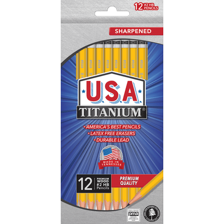 USA Titanium 12 Count Premium Wood Pencils, Pre-Sharpened #2 HB Yellow Pencils